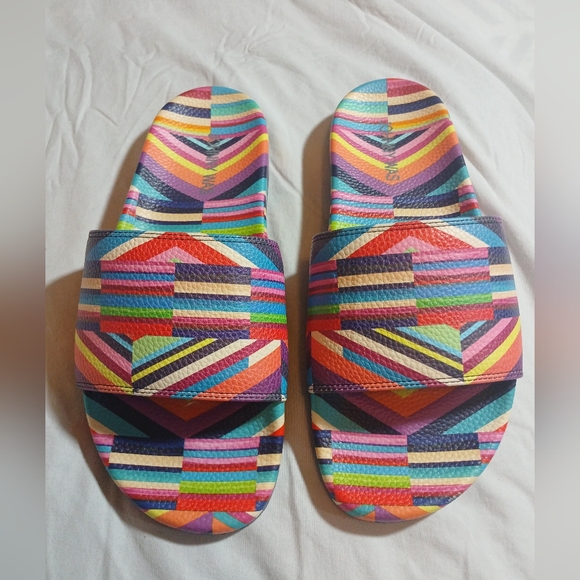 Johnny Was Womens Multi Stripe Pool Slide Size 9M NWOT - Picture 1 of 9